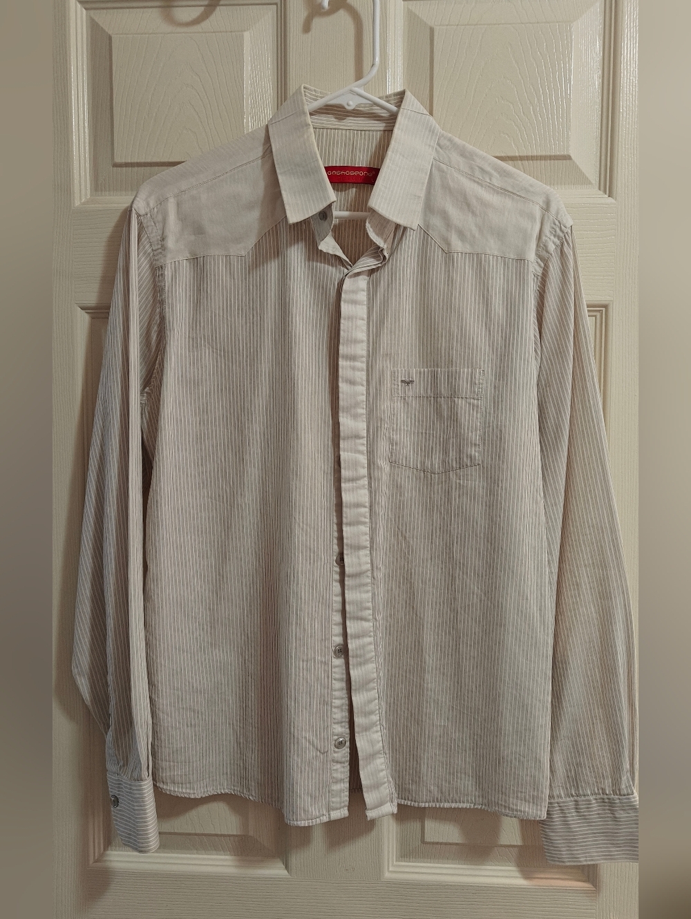 🩶2 For $15🩶 Off white with Greige Stripes Dress Shirt